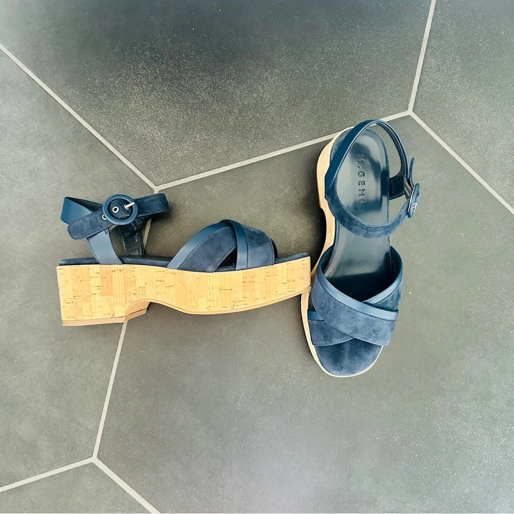 M. Gemi Blue Platform Sandals with Cork Sole - Picture 3 of 5